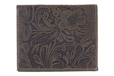 LEAS Wiener Schachtel mit RFID-Schutz Blumen-Print im Ausweis-Format mit großer Kleingeldschütte im Vintage-Style, Echt-Leder, braun